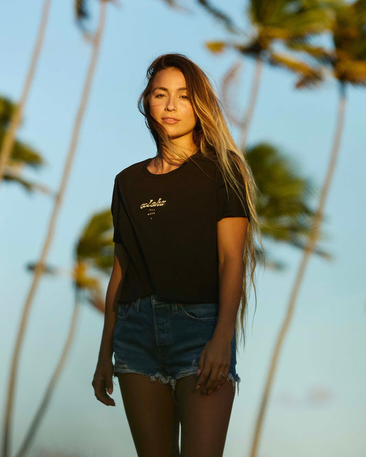 ALOHA CURVE CROP TEE