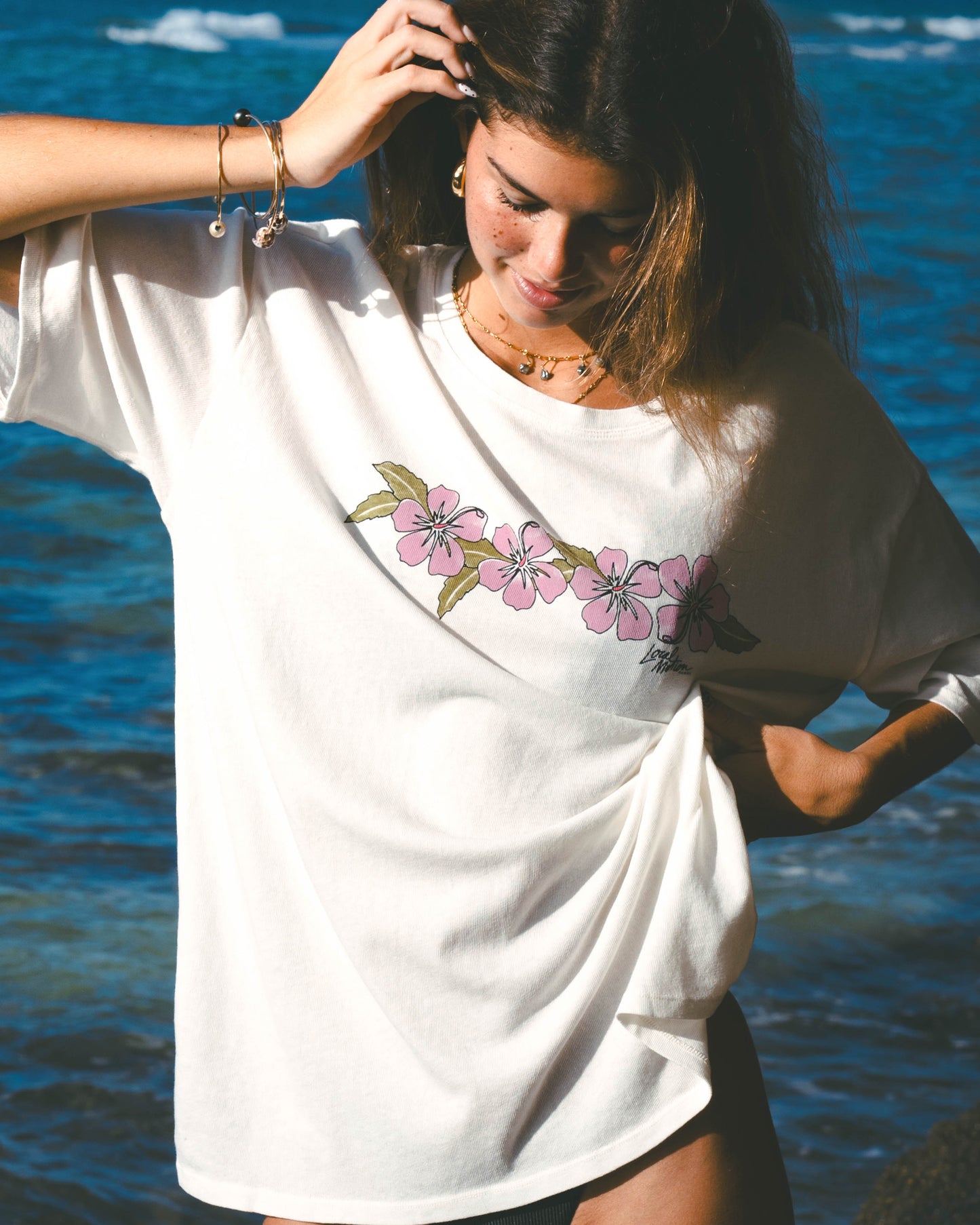 HIBISCUS STRIPE OVERSIZED TEE