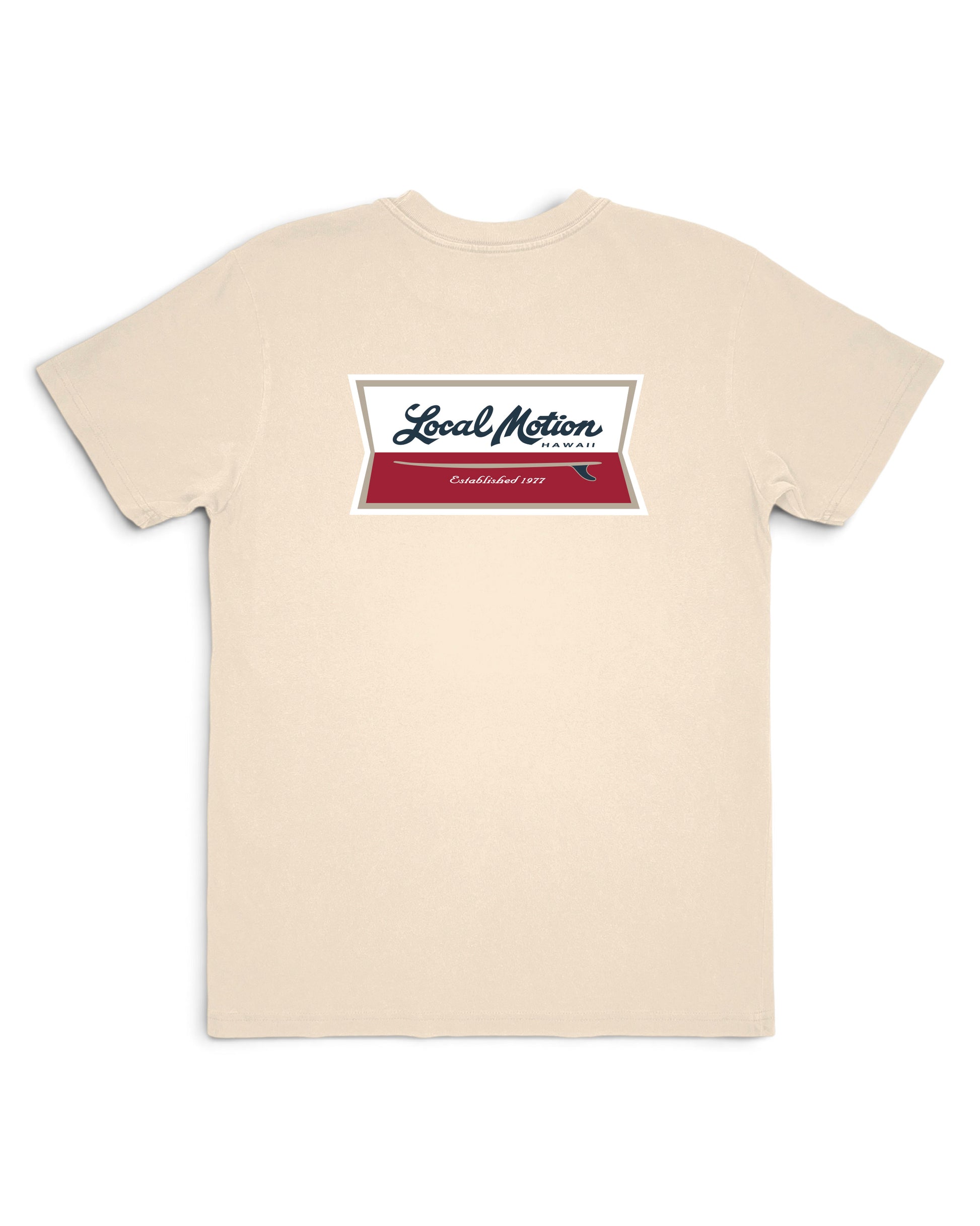 A beige crewneck t-shirt with a graphic print on the chest. [parchment]