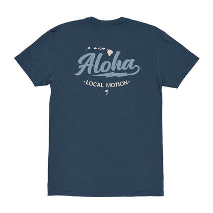 ALOHA BOLT TEE in Indigo - back view