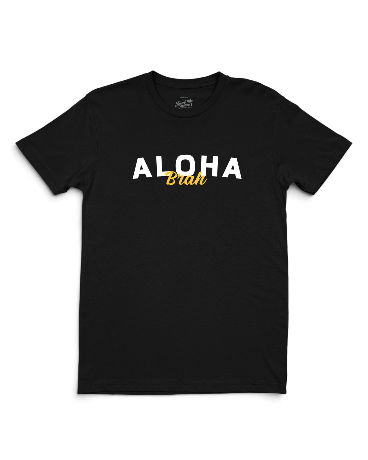 A black short-sleeve crewneck t-shirt with 'ALOHA Brah' print on front [black]