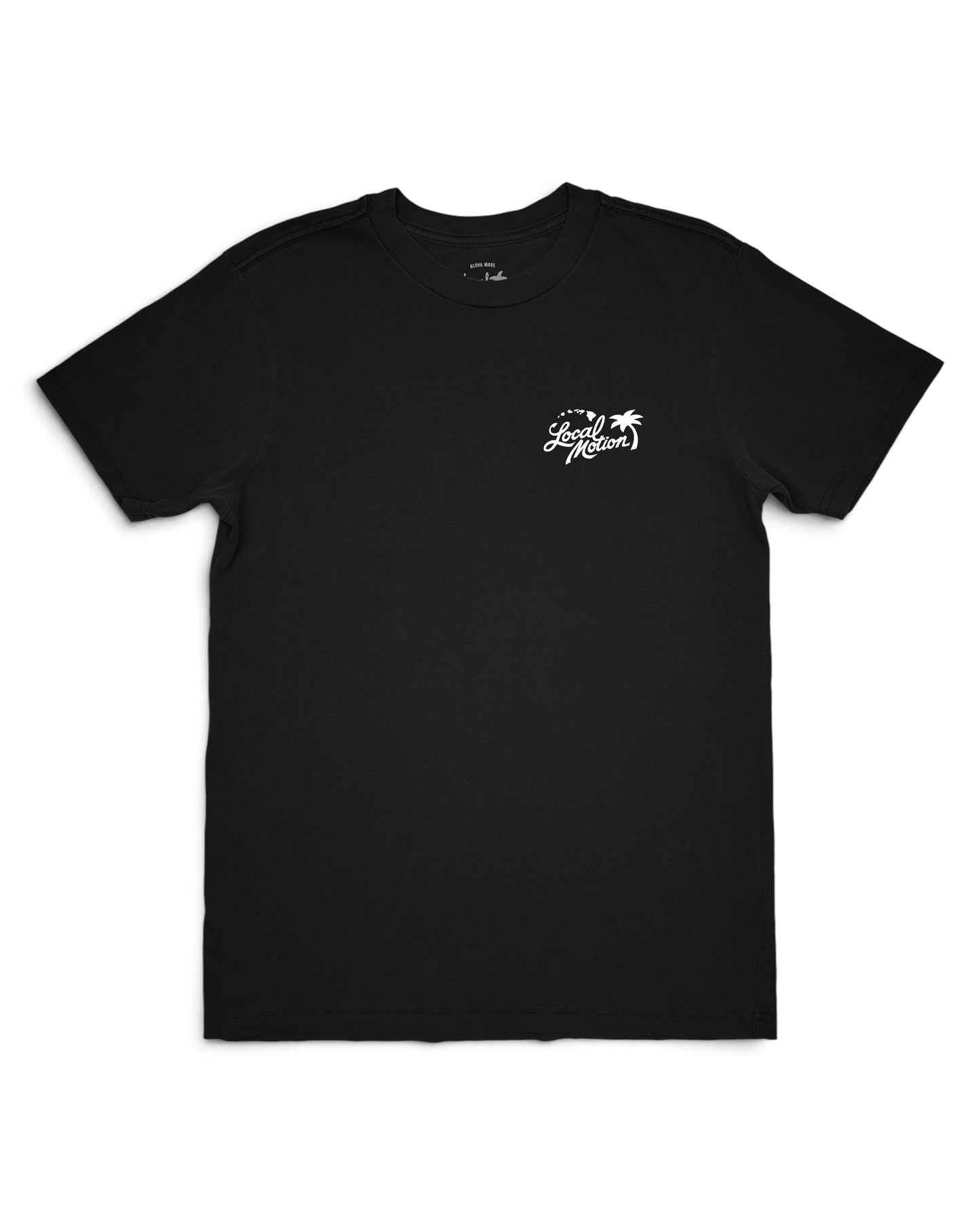 A black short-sleeve crewneck t-shirt with a small white graphic on the left chest featuring the text 'Savages Nation' and a palm tree, displayed on a clean white background. [black]
