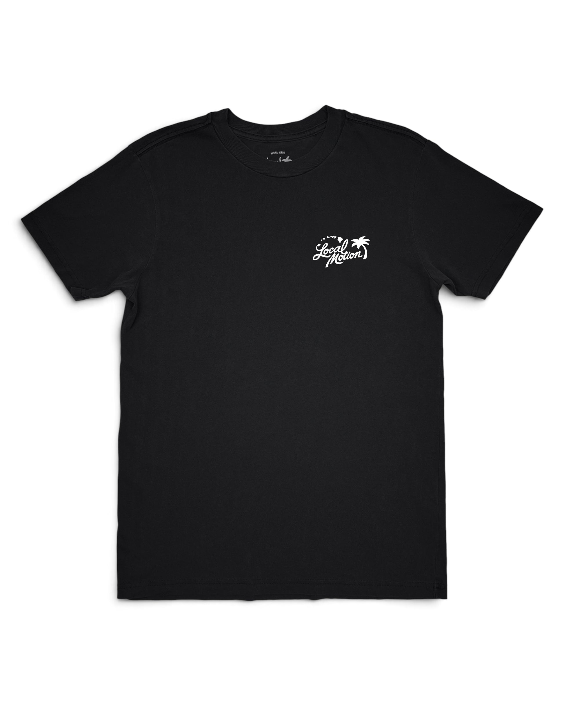 A black short-sleeve crewneck t-shirt with a small white graphic on the left chest featuring the text 'Savages Nation' and a palm tree, displayed on a clean white background. [black]
