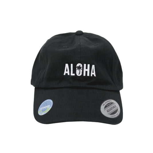 ALOHA PALM FLEX DAD HAT in Black - front view [black]