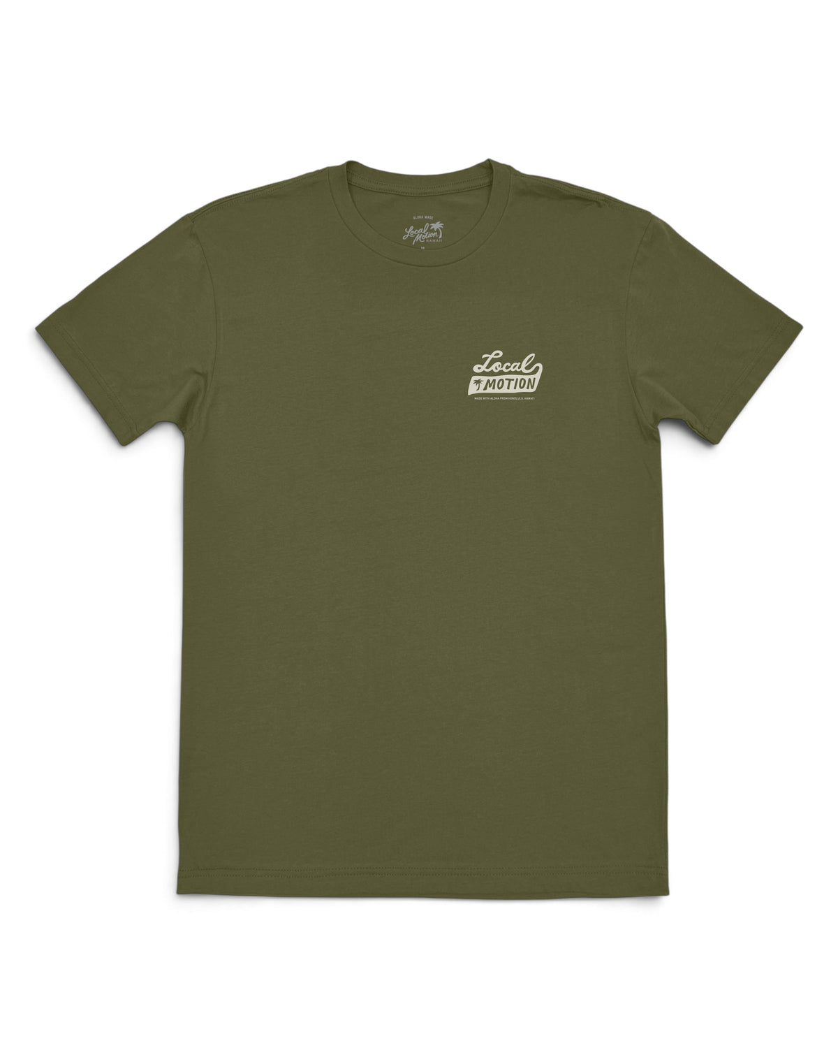 An olive green crewneck t-shirt with a small white graphic on the left chest [military green]