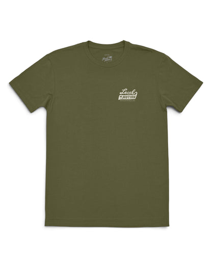 An olive green crewneck t-shirt with a small white graphic on the left chest [military green]