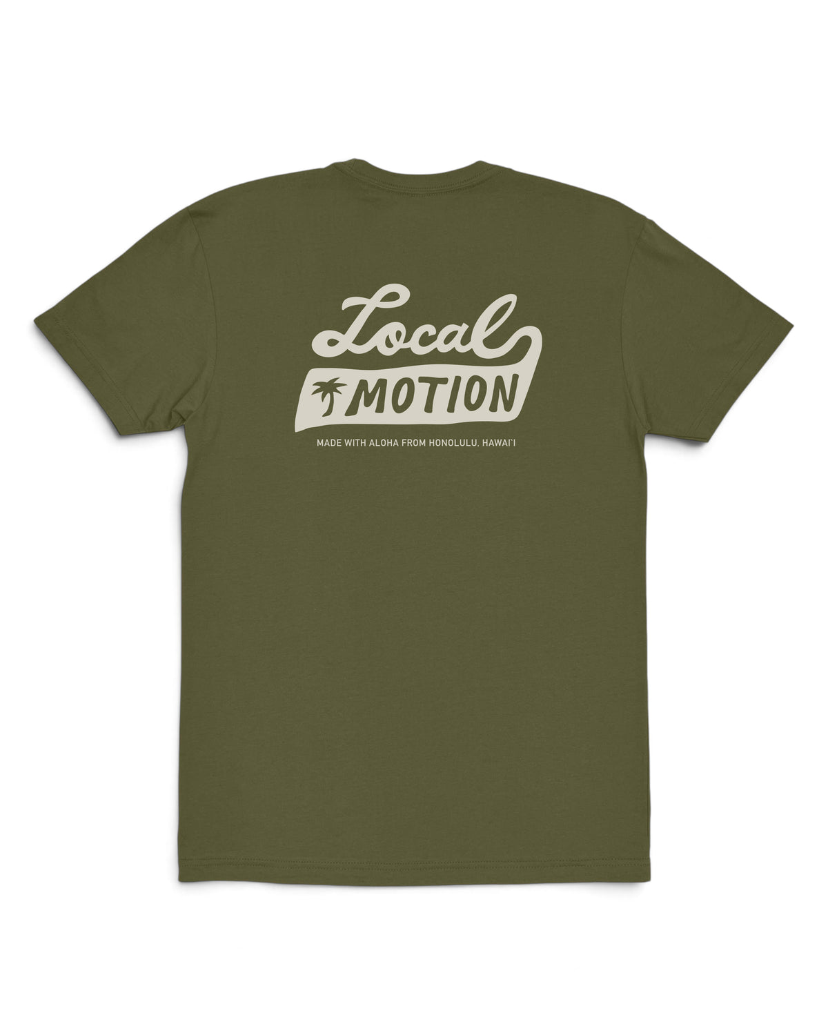 An olive green short-sleeve t-shirt shown from the back [military green]
