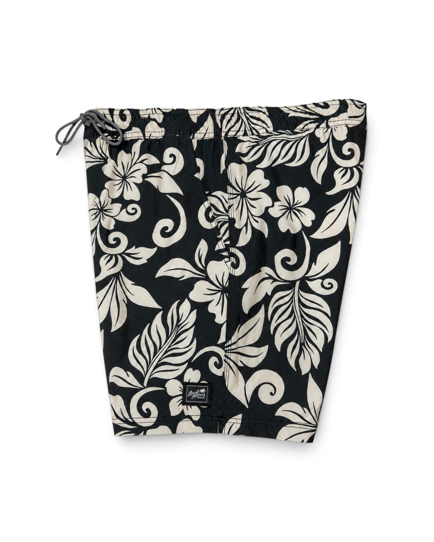Black and cream floral print drawstring pouch [black]