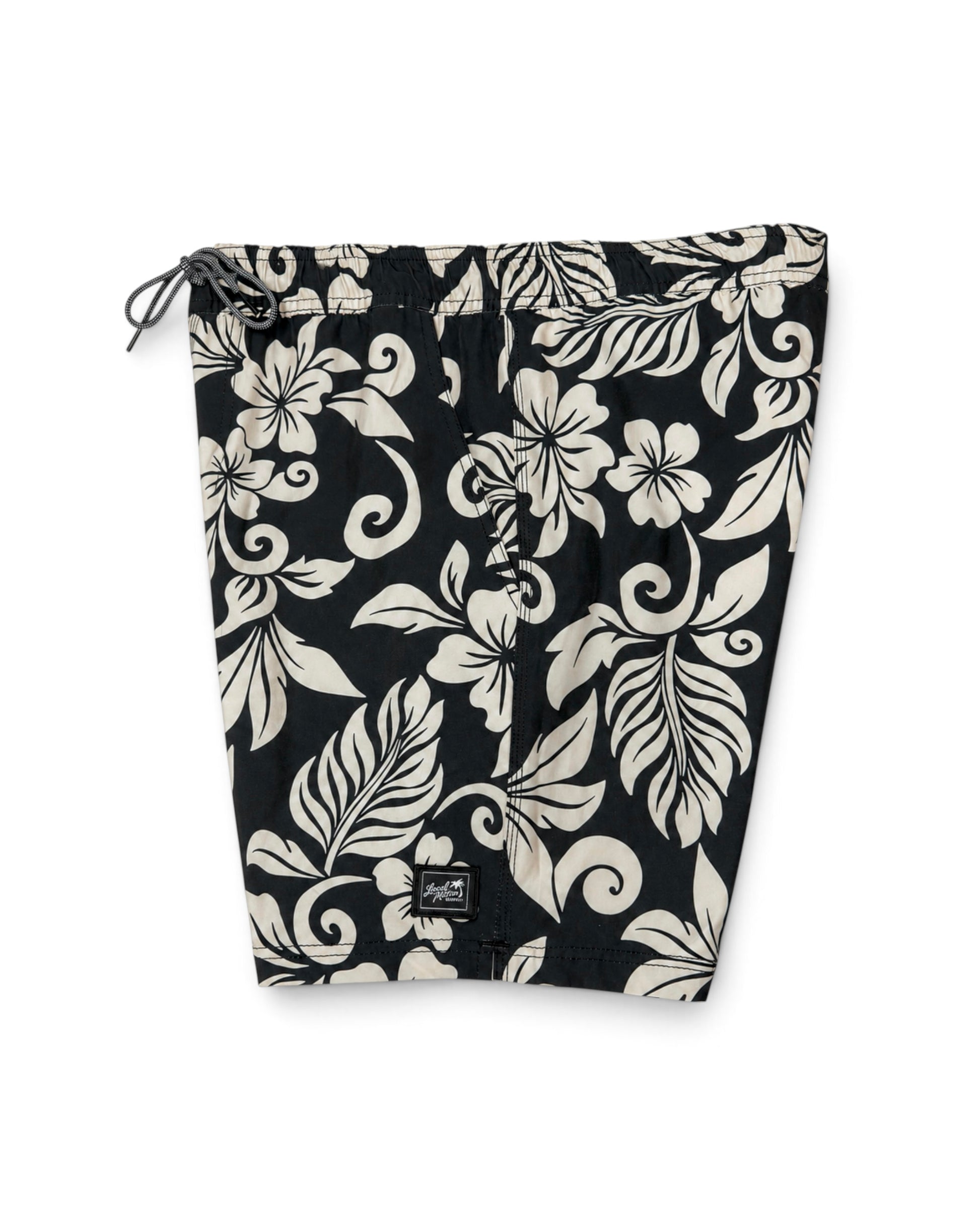 Black and cream floral print drawstring pouch [black]