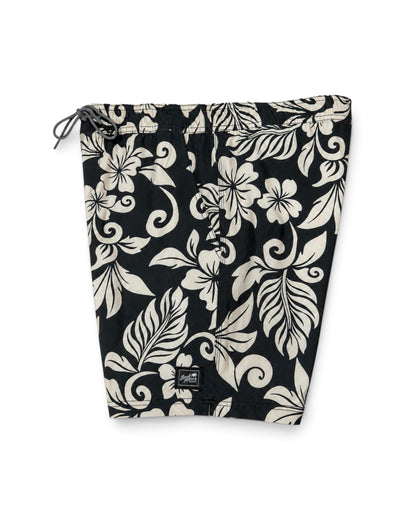 Black and cream floral print drawstring pouch [black]