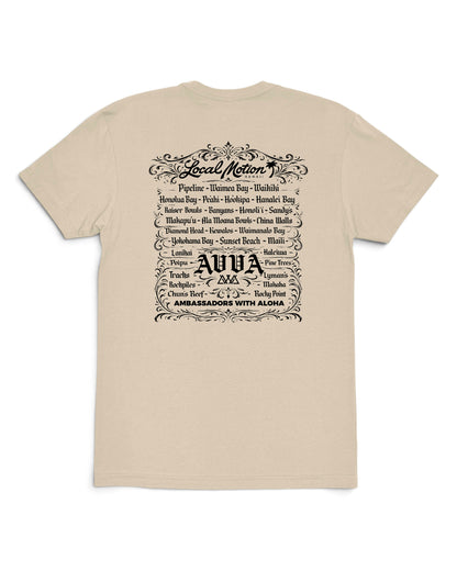 A beige crewneck t-shirt with a black vintage-style graphic print on the front [natural]