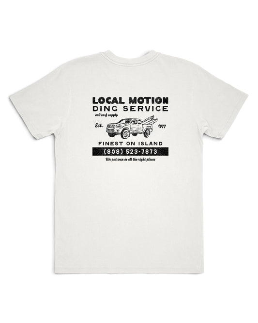 A white short-sleeve crewneck t-shirt with a black vintage-style graphic print [vintage white]