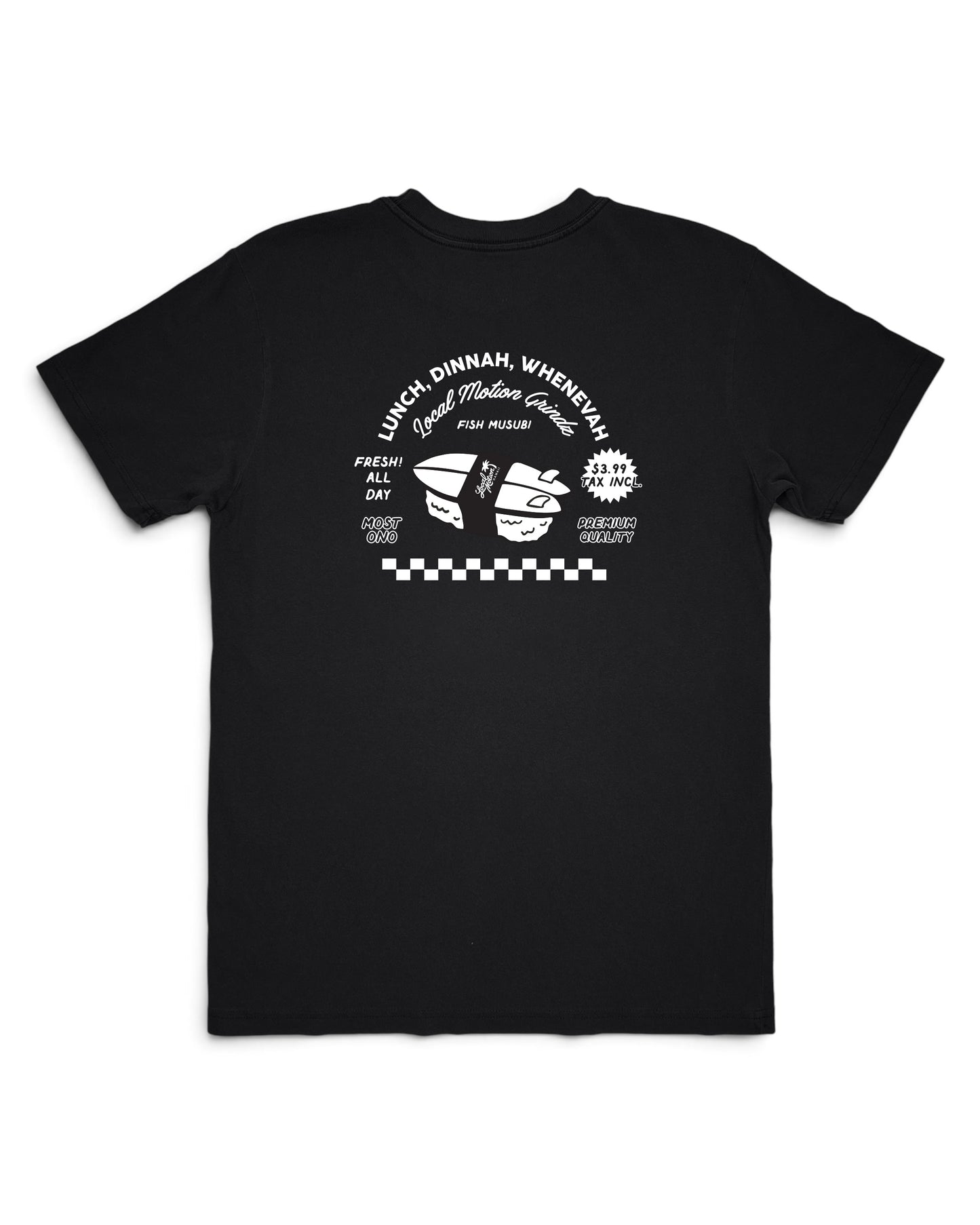 Black t-shirt with guitar graphic and humorous text on a white background [black]
