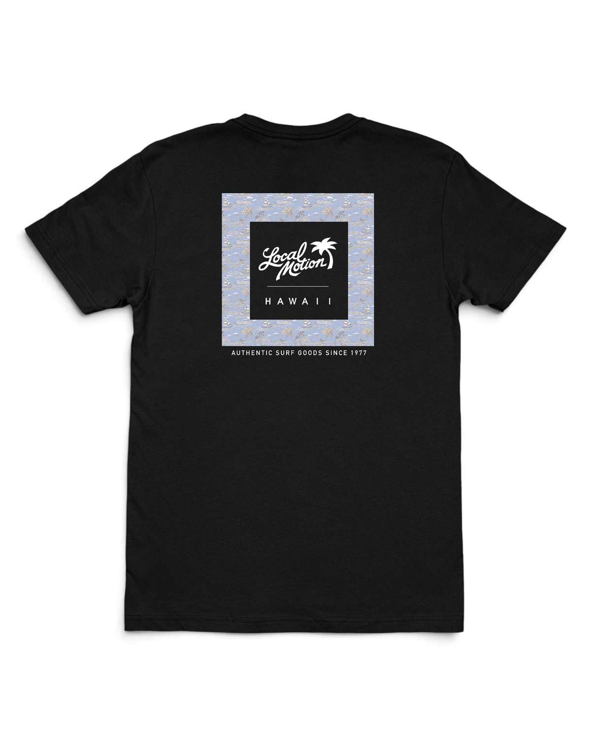 A black short-sleeve t-shirt shown from the back, featuring a square graphic print on the center back [black]