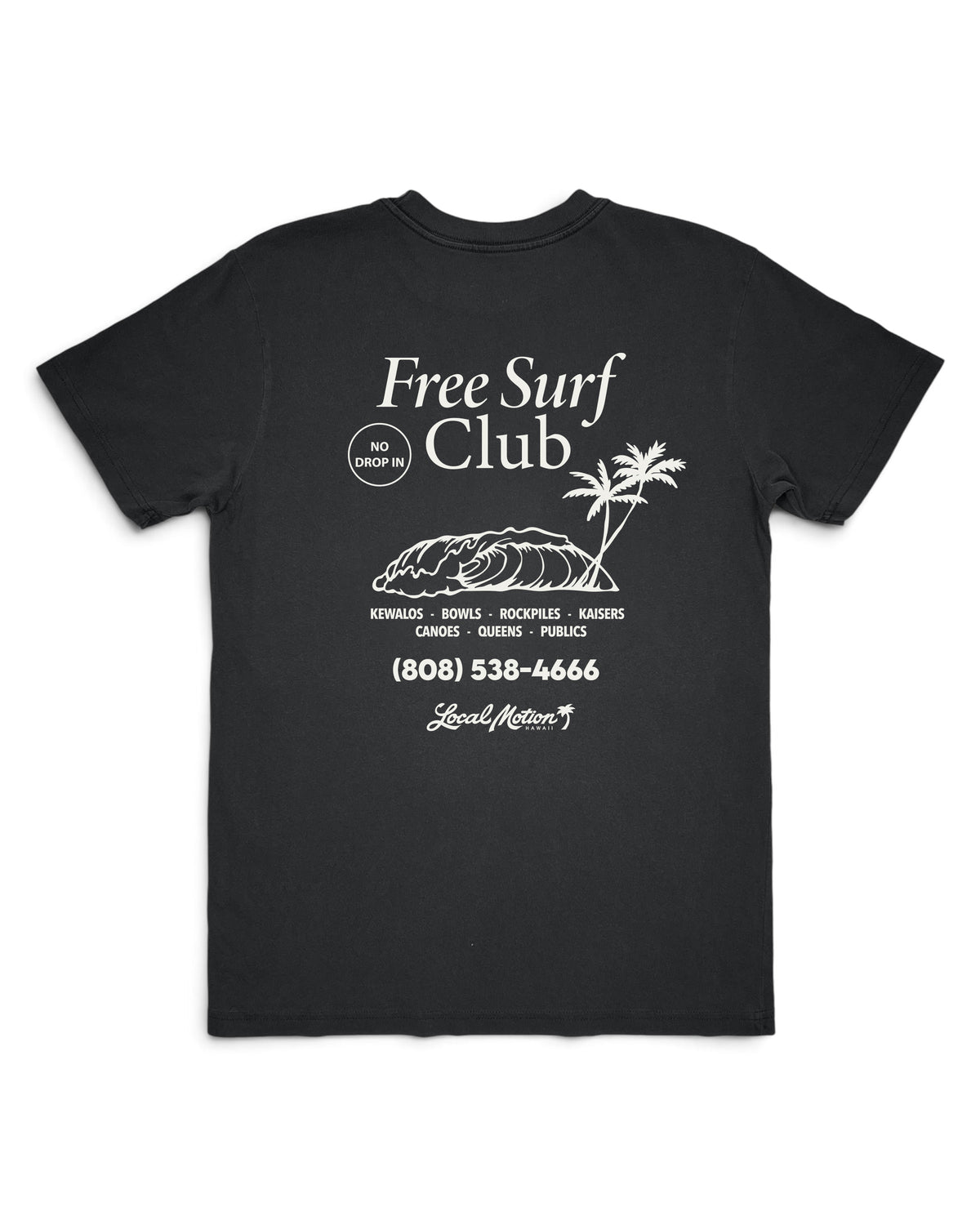 Graphic shirt with Free Surf Club and Local Motion phone number [graphite black]