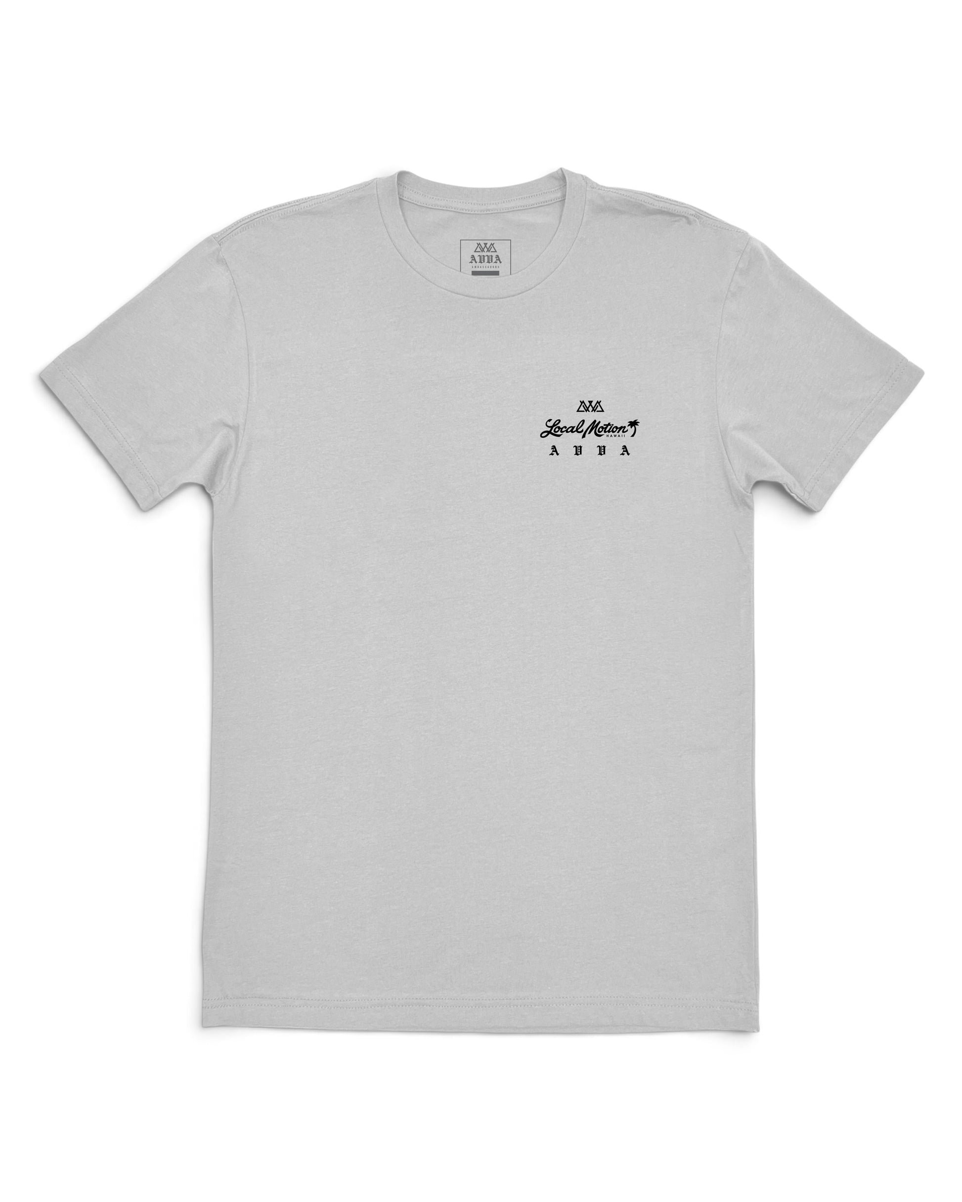 A light gray short-sleeve crewneck t-shirt with a small black graphic on the left chest [silver]