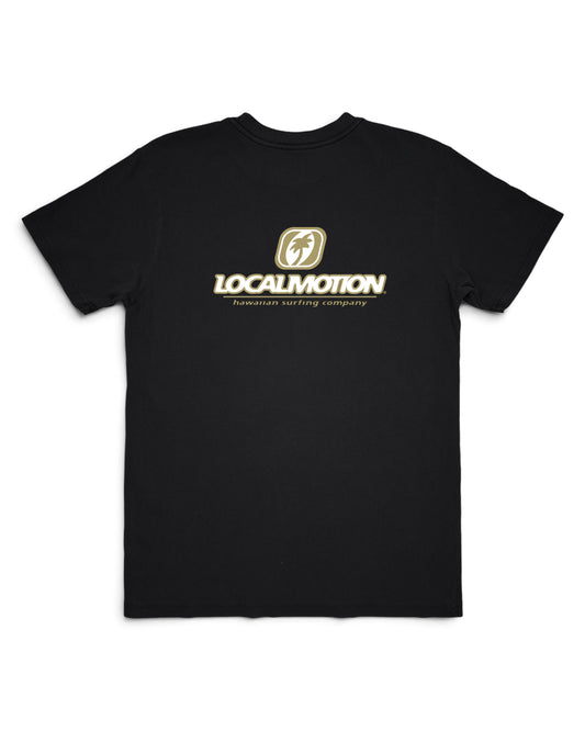 Graphic of logo with hawaiian surfing company [black]