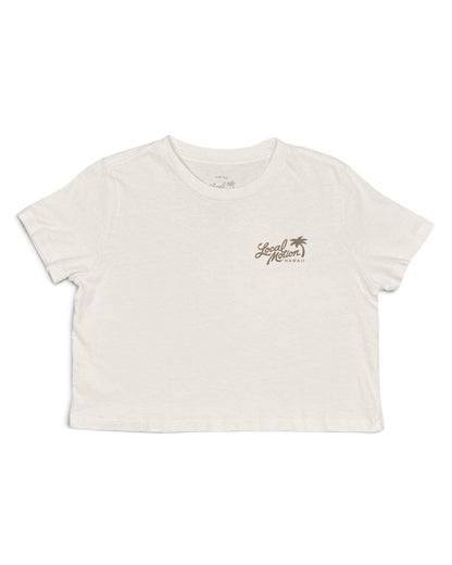 HIBISCUS ROUND CROP TEE in Cream-Front View [cream]