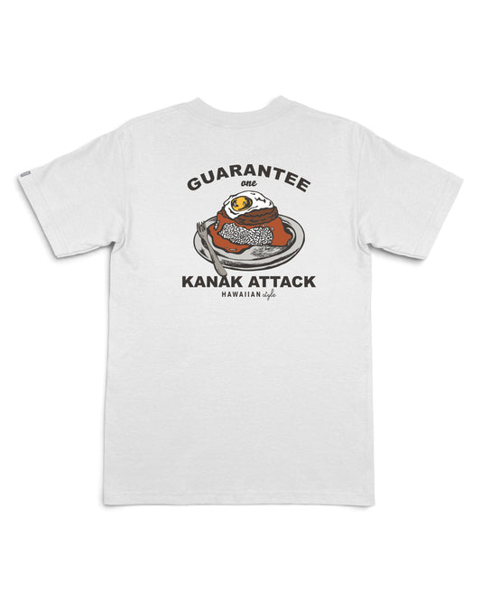loco moco plate with kanak attack letters on white shirt [white]