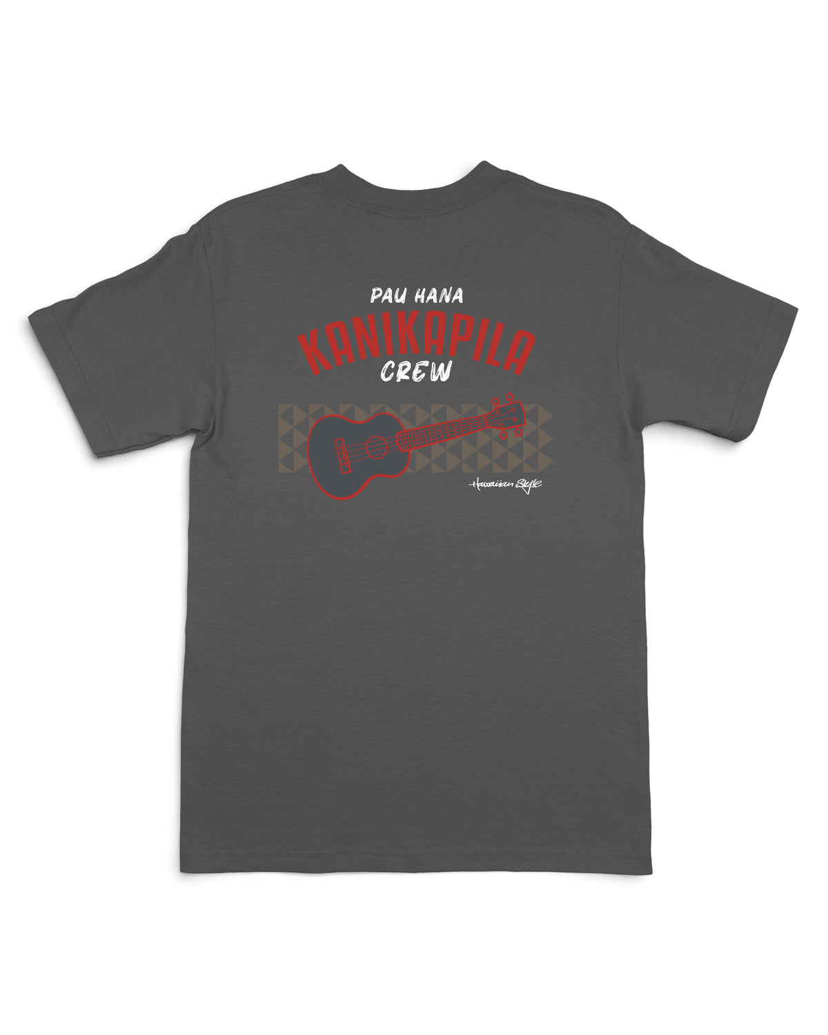 A dark gray short-sleeve t-shirt with a graphic on the back [charcoal]