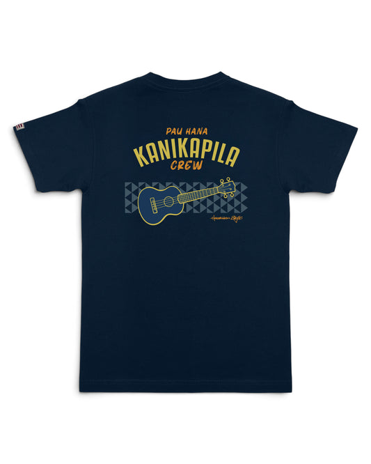 A navy blue short-sleeve t-shirt with a graphic on the back [true navy]
