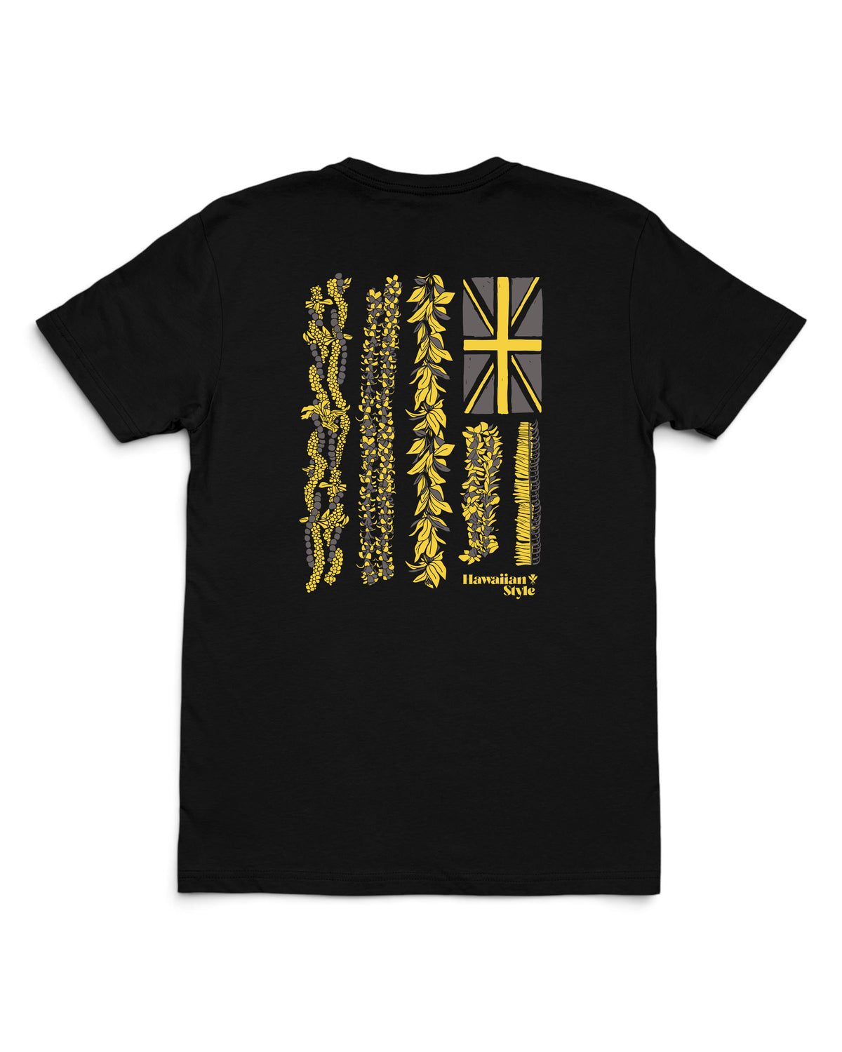 A shirt with Hawaiian flag in yellow on back [black]