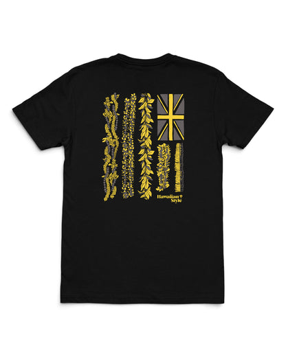 A shirt with Hawaiian flag in yellow on back [black]