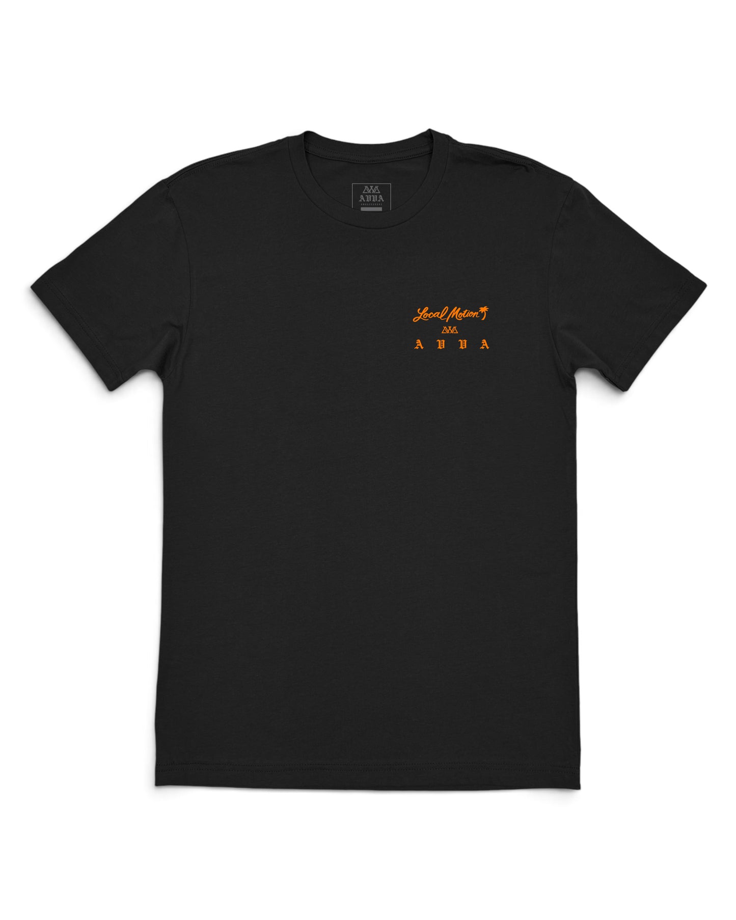 A black short-sleeve crewneck t-shirt with a small orange graphic on the left chest [black]