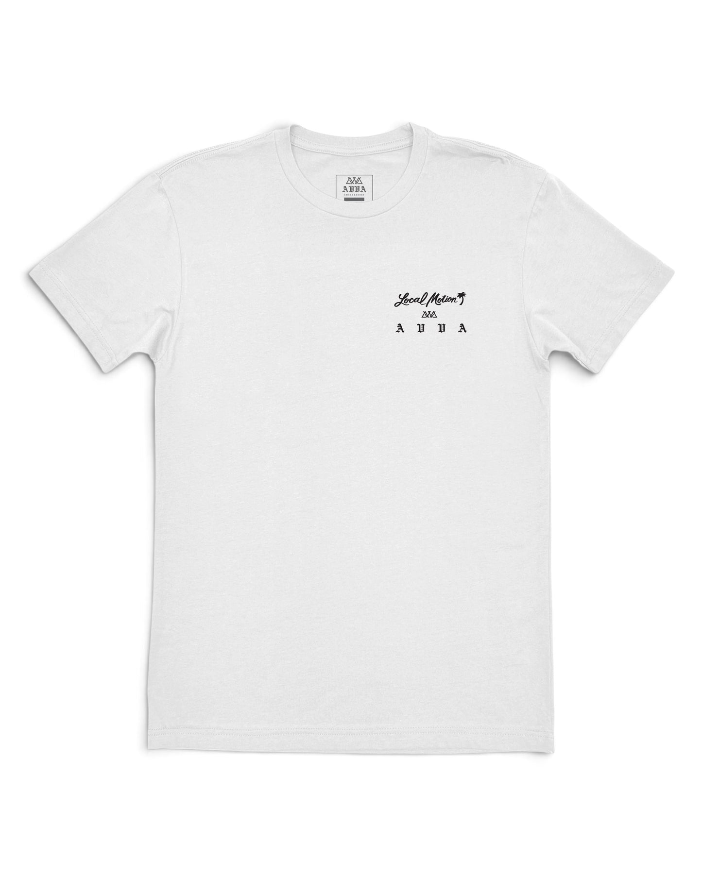 A white short-sleeve crewneck t-shirt with a small black graphic on the left chest [white]