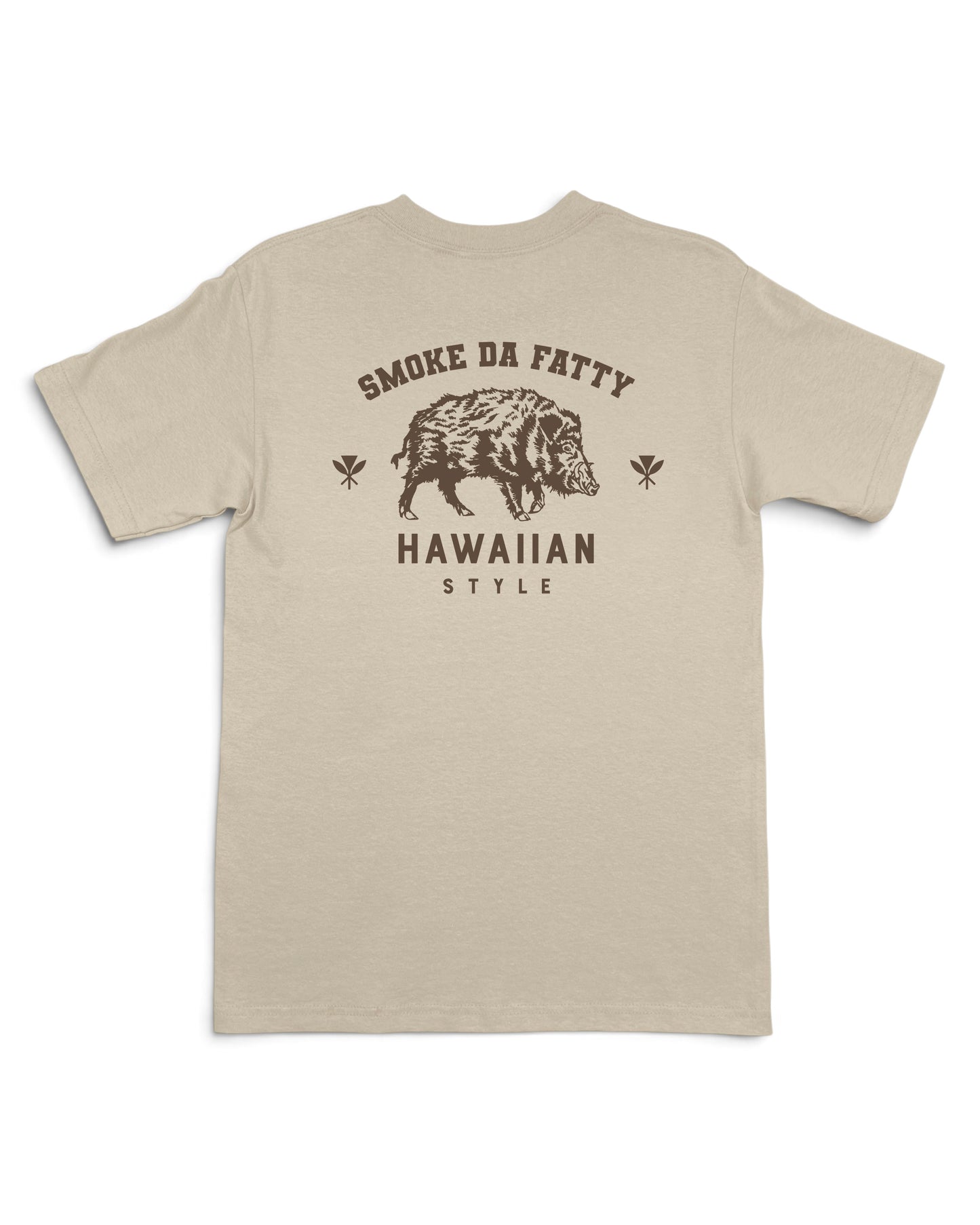 A beige short-sleeve t-shirt with a brown graphic print [sand]