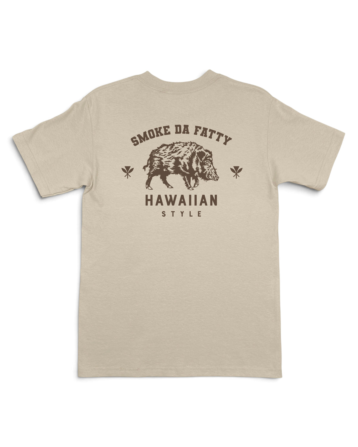 A beige short-sleeve t-shirt with a brown graphic print [sand]