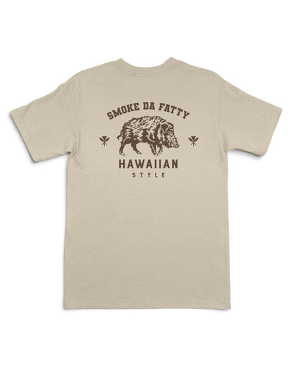 A beige short-sleeve t-shirt with a brown graphic print [sand]