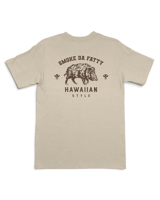 A beige short-sleeve t-shirt with a brown graphic print [sand]