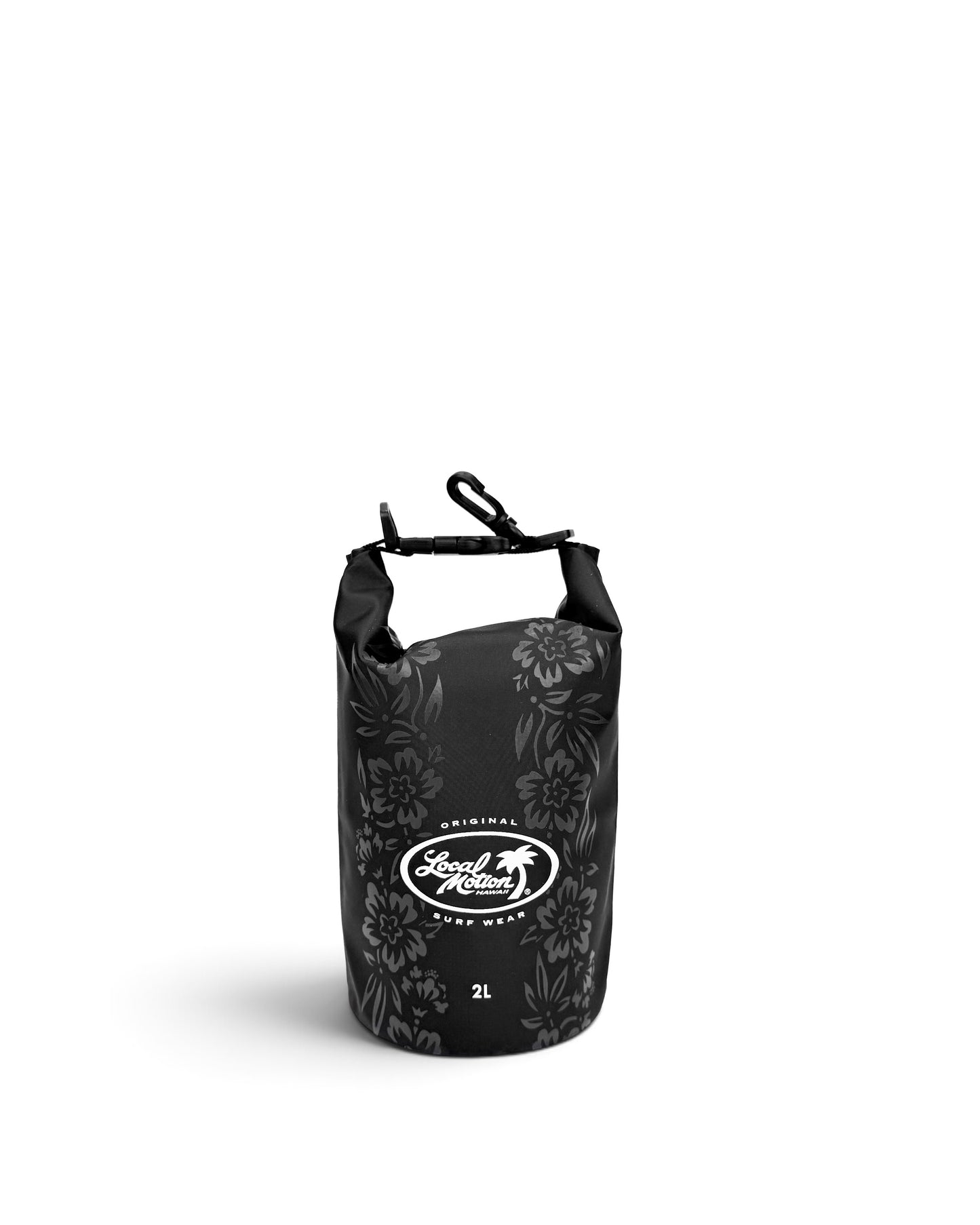 A 2-liter dry bag in black with a subtle gray floral pattern and a white 'Special Markets' logo on the front, shown on a clean white background.