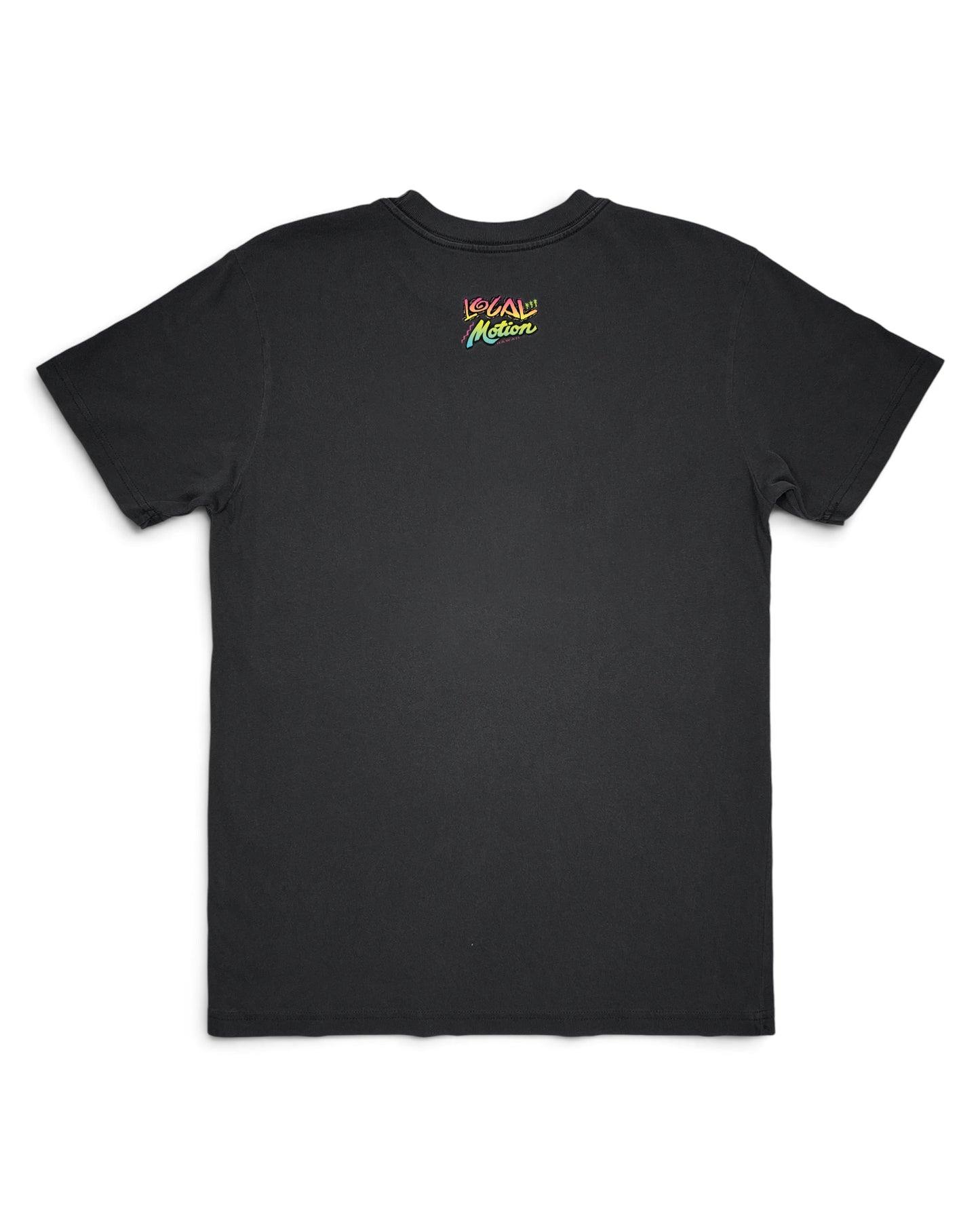 A black short-sleeve crewneck t-shirt with a small colorful 'Lokal Nation' logo printed on the upper chest, displayed against a plain white background. [graphite black]