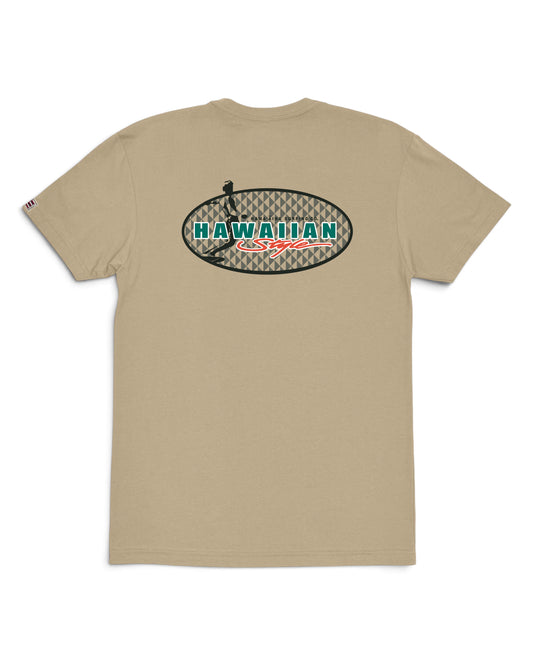 Hawaiian style graphic on back of shirt [tan]