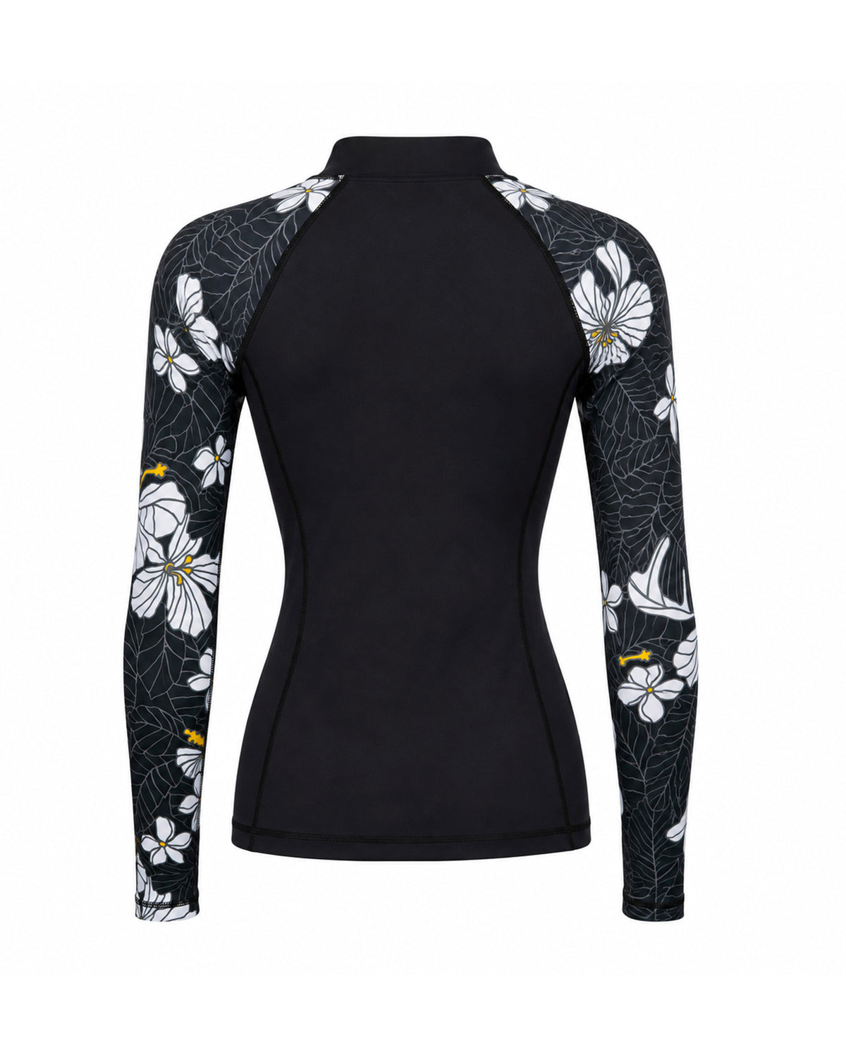 Black long-sleeve rash guard with white floral [black]