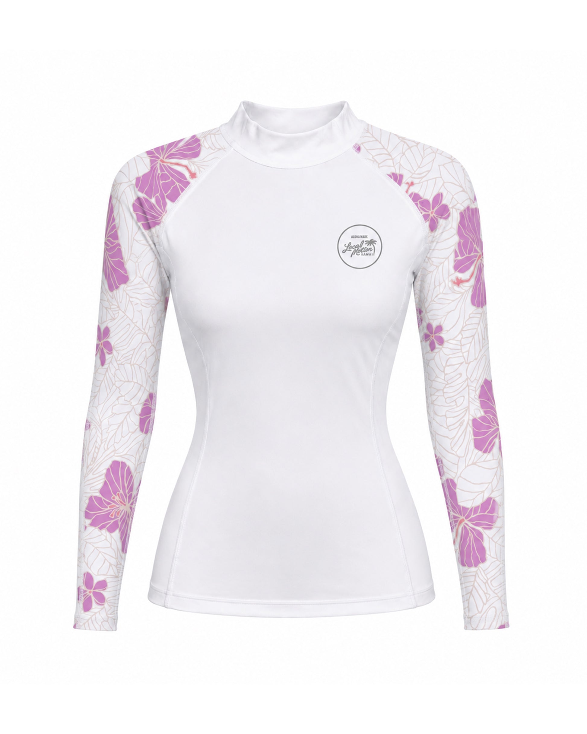 A women's long-sleeve high-neck rash guard in white [white]