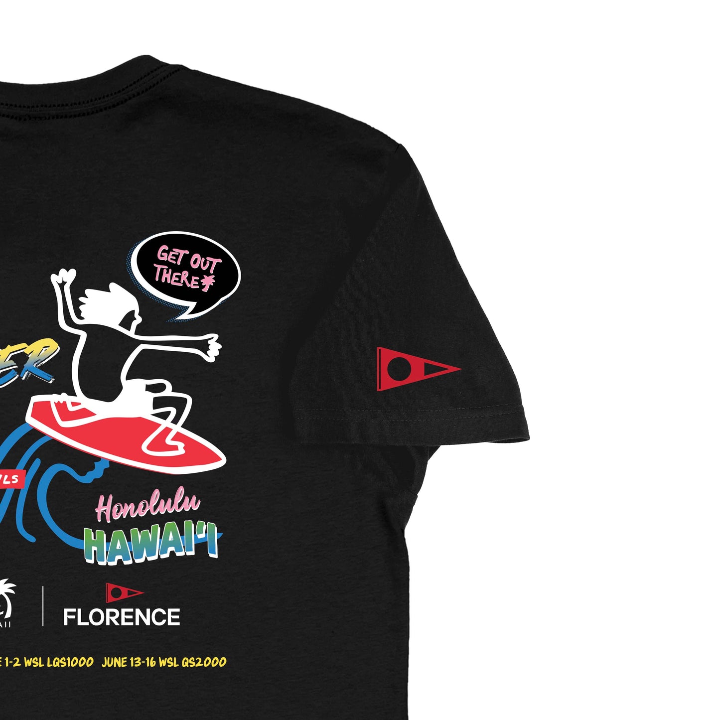 SURF INTO SUMMER '26 TEE in Black - right sleeve detail