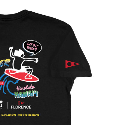 SURF INTO SUMMER '26 TEE in Black - right sleeve detail