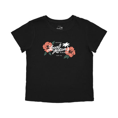 STAMP HIBISCUS VINTAGE TEE in Black - front view