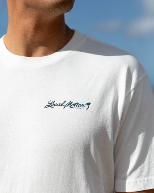 Front shot of a white shirt with Local Motion logo [vintage white]