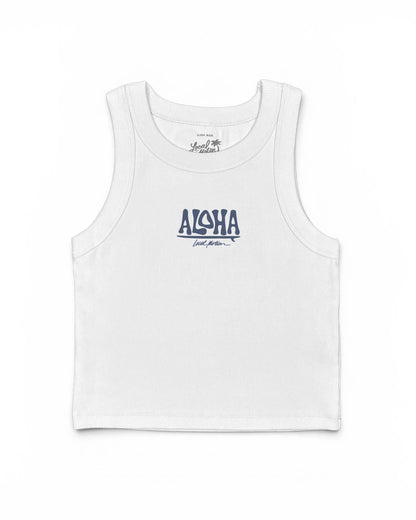 Surf Aloha Rib Crop Tank in White