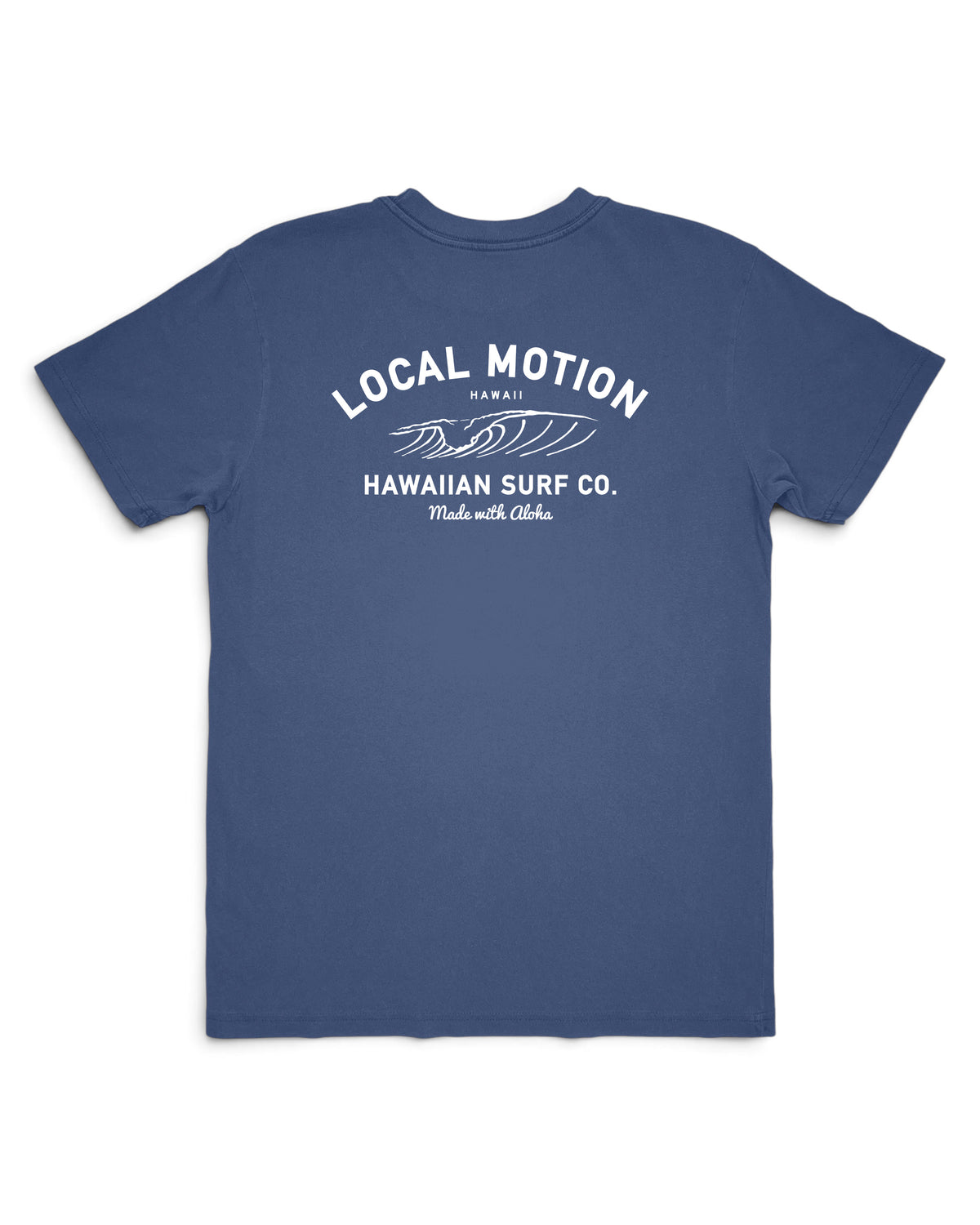 Line drawing of wave on back of shirt with Local Motion [vintage blue]