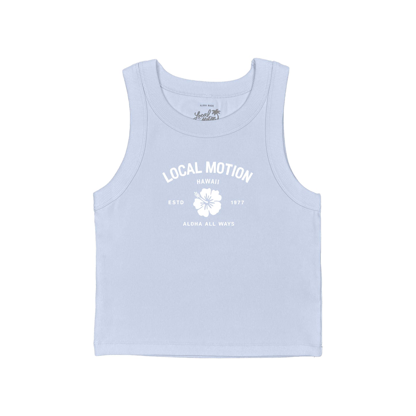 VINTAGE HIBISCUS RIB CROP TANK in Powder Blue - front view